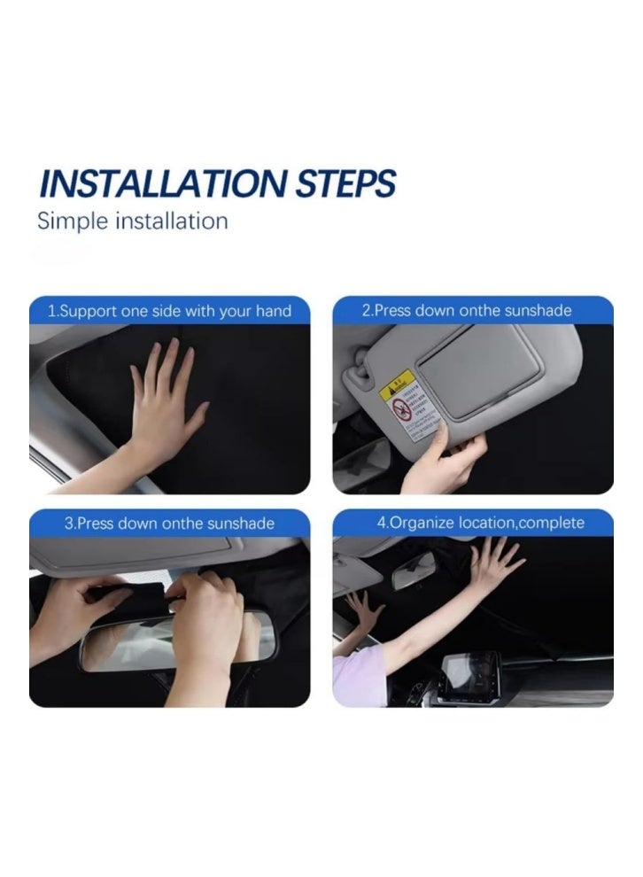 واقي الشمس للزجاج الأمامي مع حقيبة تخزين - واقي الشمس القابل للطي للزجاج الأمامي للسيارة، قماش محسّن للحماية من الأشعة فوق البنفسجية، واقي شمس سميك عالمي للسيارات والشاحنات وسيارات الدفع الرباعي وسيارات MPV - Image 4