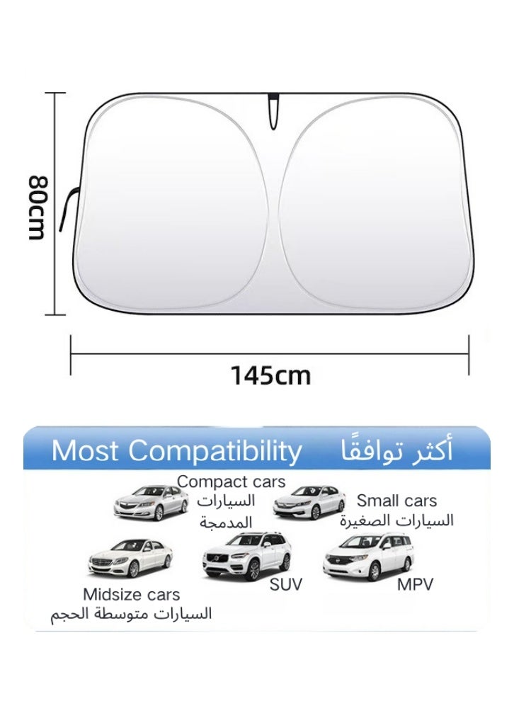 واقي الشمس للزجاج الأمامي مع حقيبة تخزين - واقي الشمس القابل للطي للزجاج الأمامي للسيارة، قماش محسّن للحماية من الأشعة فوق البنفسجية، واقي شمس سميك عالمي للسيارات والشاحنات وسيارات الدفع الرباعي وسيارات MPV - Image 5