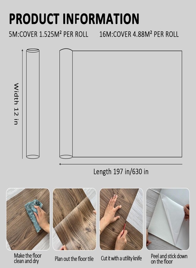Lareko Peel and Stick Floor Tile - 197" Length 12" Width Roll - Smoke Grey Self-Adhesive Vinyl Flooring Waterproof, Wide Wood Plank for Easy Installation, Bedroom, Kitchen (16 Sq.Ft） - Image 3