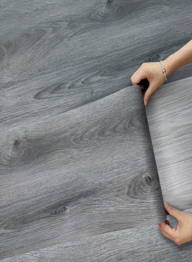 Lareko Peel and Stick Floor Tile - 197" Length 12" Width Roll - Smoke Grey Self-Adhesive Vinyl Flooring Waterproof, Wide Wood Plank for Easy Installation, Bedroom, Kitchen (16 Sq.Ft） - Image 1