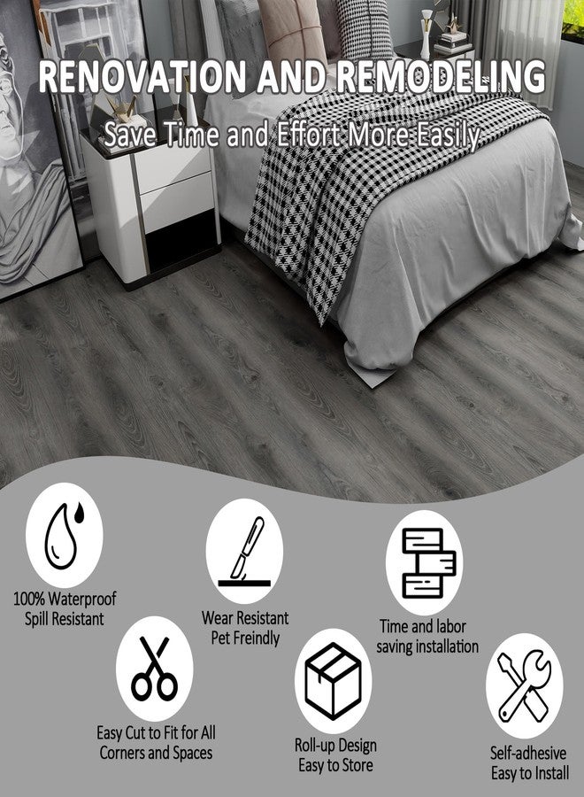 Lareko Peel and Stick Floor Tile - 197" Length 12" Width Roll - Smoke Grey Self-Adhesive Vinyl Flooring Waterproof, Wide Wood Plank for Easy Installation, Bedroom, Kitchen (16 Sq.Ft） - Image 5