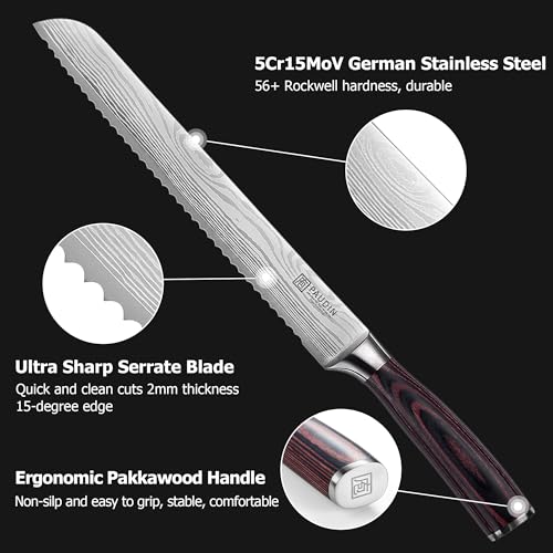 PAUDIN Bread Knife, 10 inch Serrated Knife, German Stainless Steel Bread Knife for Homemade Bread, Razor Sharp Edge for Efficient Slicing Sourdough Bread, Bagels, Cake - Image 4