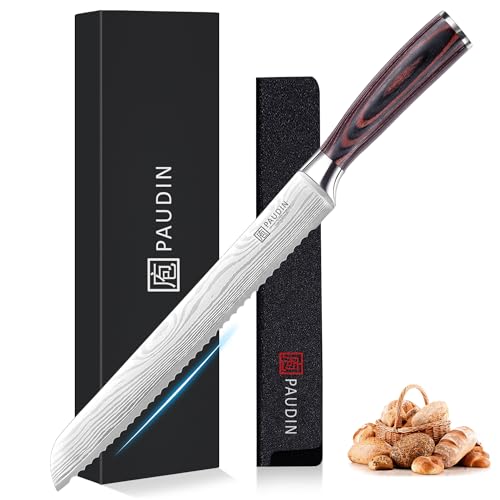 PAUDIN Bread Knife, 10 inch Serrated Knife, German Stainless Steel Bread Knife for Homemade Bread, Razor Sharp Edge for Efficient Slicing Sourdough Bread, Bagels, Cake - Image 1