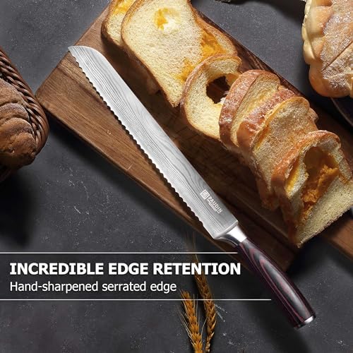 PAUDIN Bread Knife, 10 inch Serrated Knife, German Stainless Steel Bread Knife for Homemade Bread, Razor Sharp Edge for Efficient Slicing Sourdough Bread, Bagels, Cake - Image 5