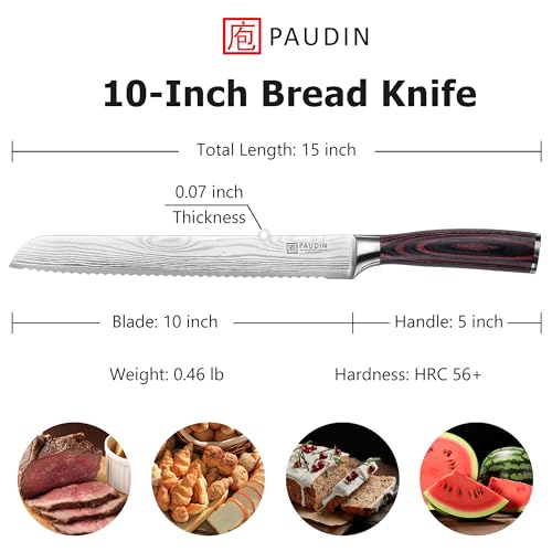 PAUDIN Bread Knife, 10 inch Serrated Knife, German Stainless Steel Bread Knife for Homemade Bread, Razor Sharp Edge for Efficient Slicing Sourdough Bread, Bagels, Cake - Image 2