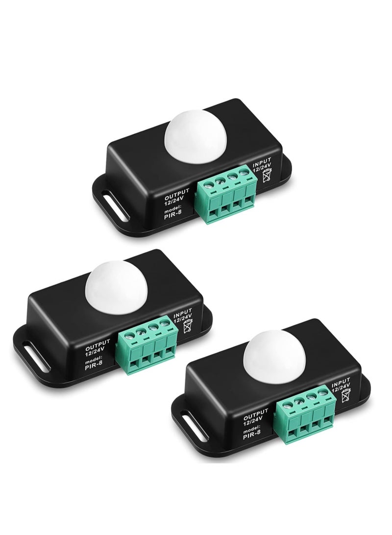 3 Packs 12 V 24 PIR Sensor Adjustable LED c Black Infrared Motion Detector Body Sensing Light Switch Controller with Embedded Probes for Flexible Strip Lights - Image 1