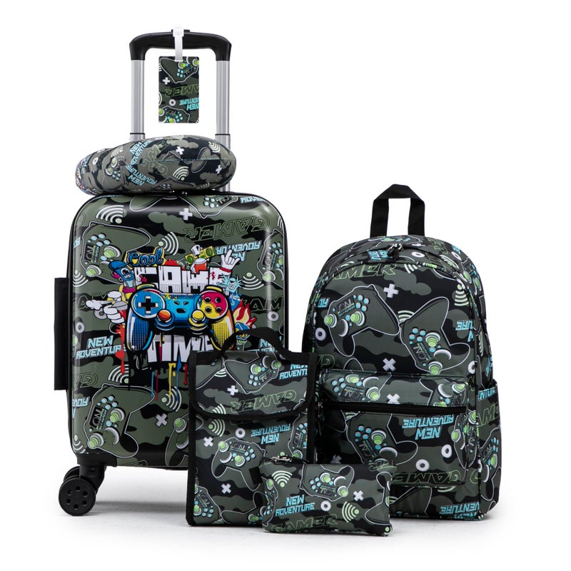 Rosamo Kidâ€™s Luggage Set 6 Piece Suitcase Set 16" Hardside Luggage with Spinner Wheels Girls Boys Carry on Luggage Travel Rolling Luggage Airline Approved (Joystick)