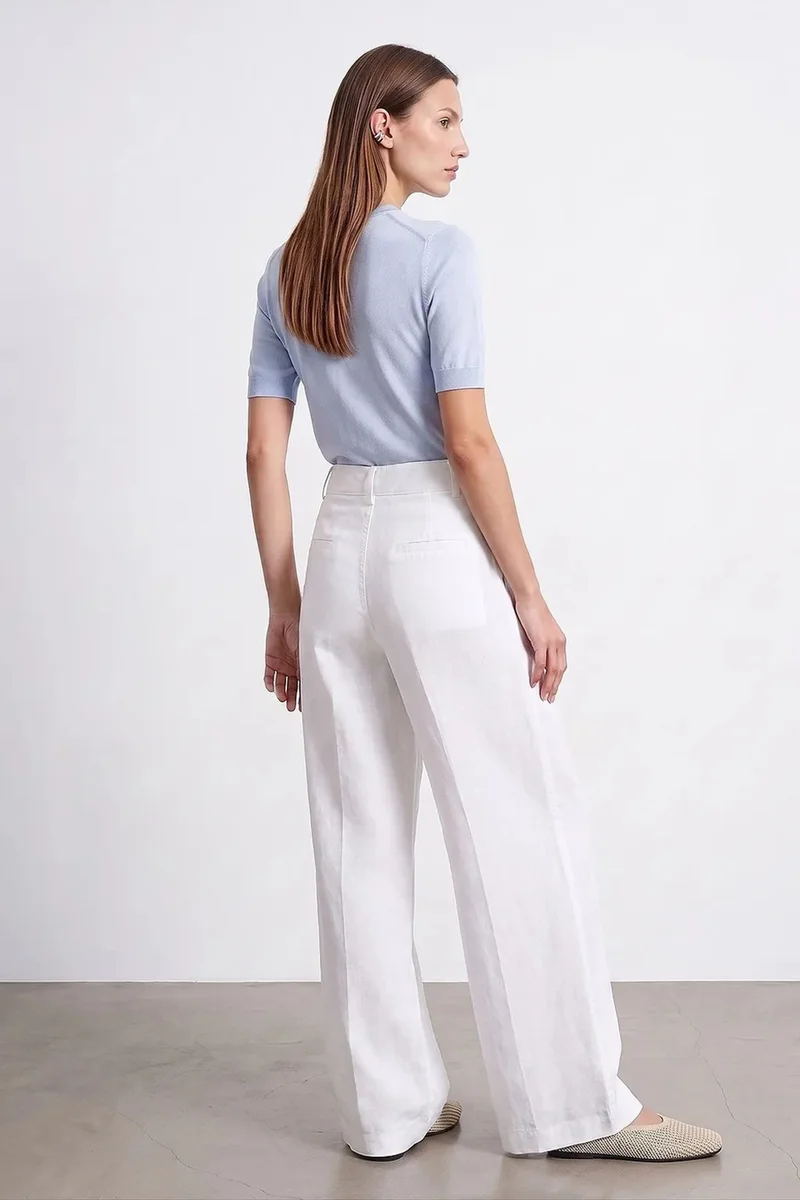 Dilvin White DILVIN High-Waist Wide-Leg Linen Trousers for Women | Best Price UAE