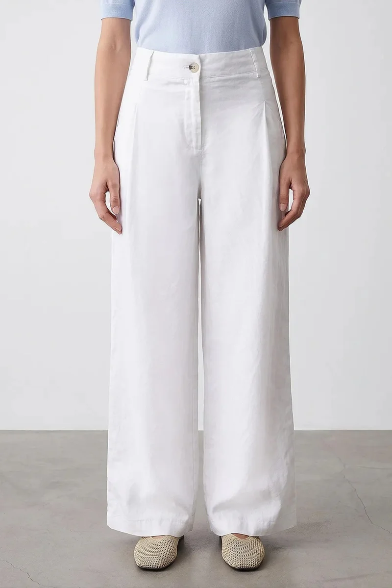 Dilvin White DILVIN High-Waist Wide-Leg Linen Trousers for Women | Best Price UAE