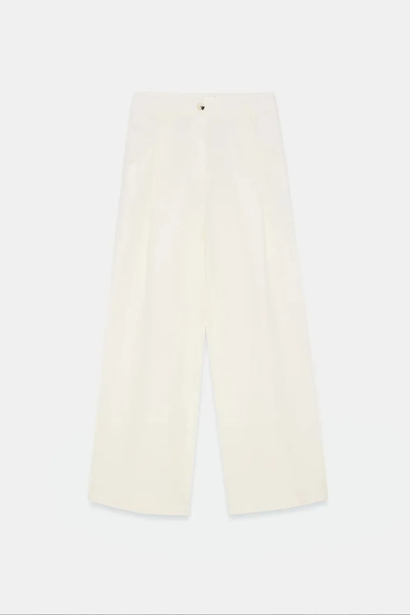 Dilvin White DILVIN High-Waist Wide-Leg Linen Trousers for Women | Best Price UAE