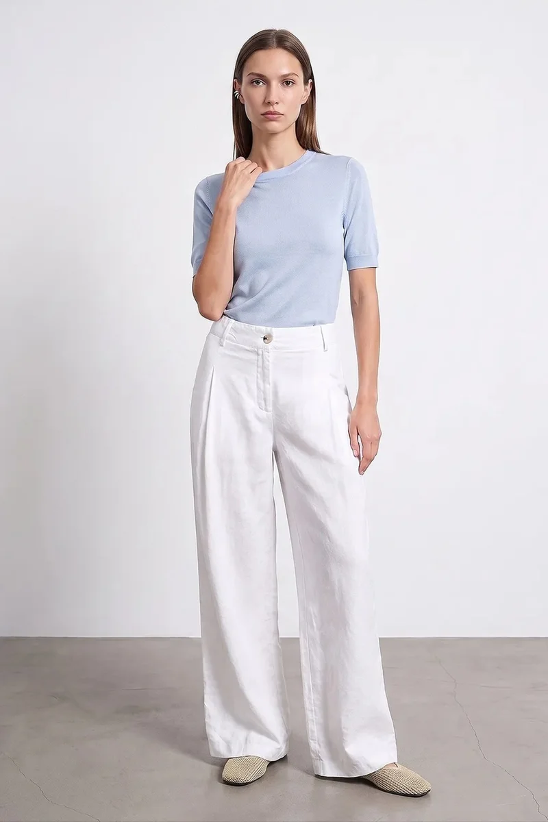 Dilvin White DILVIN High-Waist Wide-Leg Linen Trousers for Women | Best Price UAE