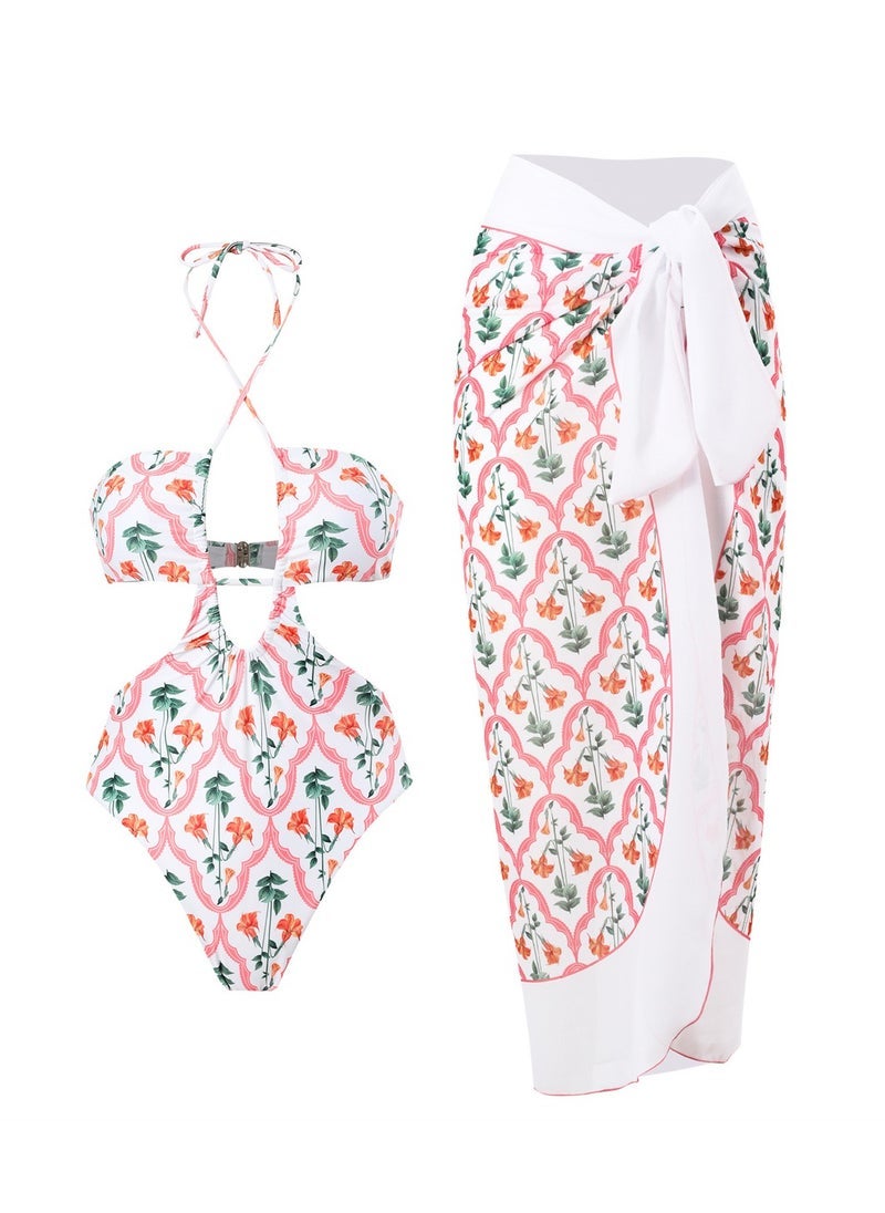 نادانباو New Printed Swimsuit Tie Halter Swimsuit Veil Beach Swimsuit - Image 1