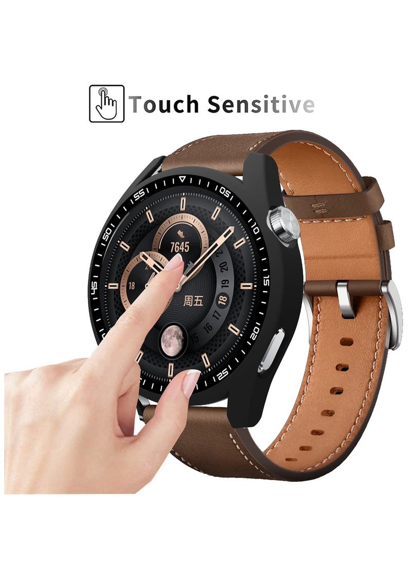 2Pack Ultra Thin 9H Tempered Glass Screen Protector Case for Huawei Watch GT3 46mm Black Transparent - Image 2