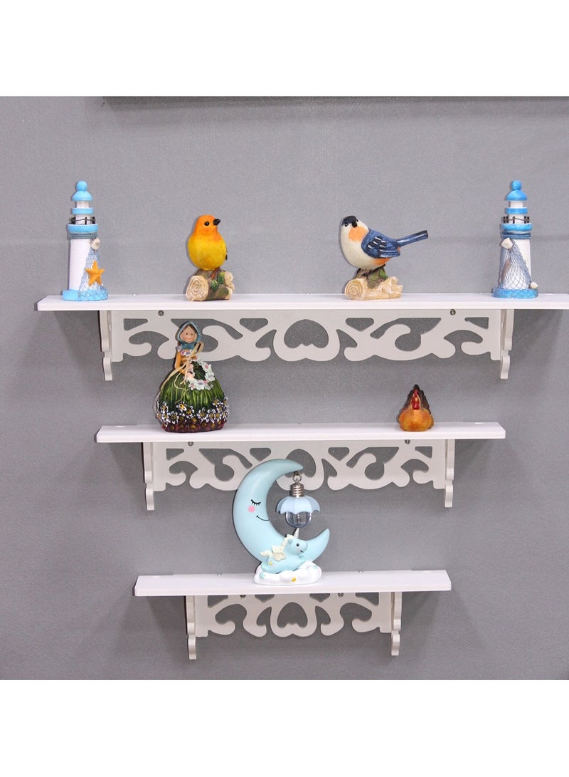 LINGWEI Wall Shelf Wall Mounted Wooden Shelf Set Of 3 Floating Shelves Wooden Wall Storage Shelves White Floating Shelf For Wall Display Shelf For Living room Bedroom Office Kitchen - Image 1