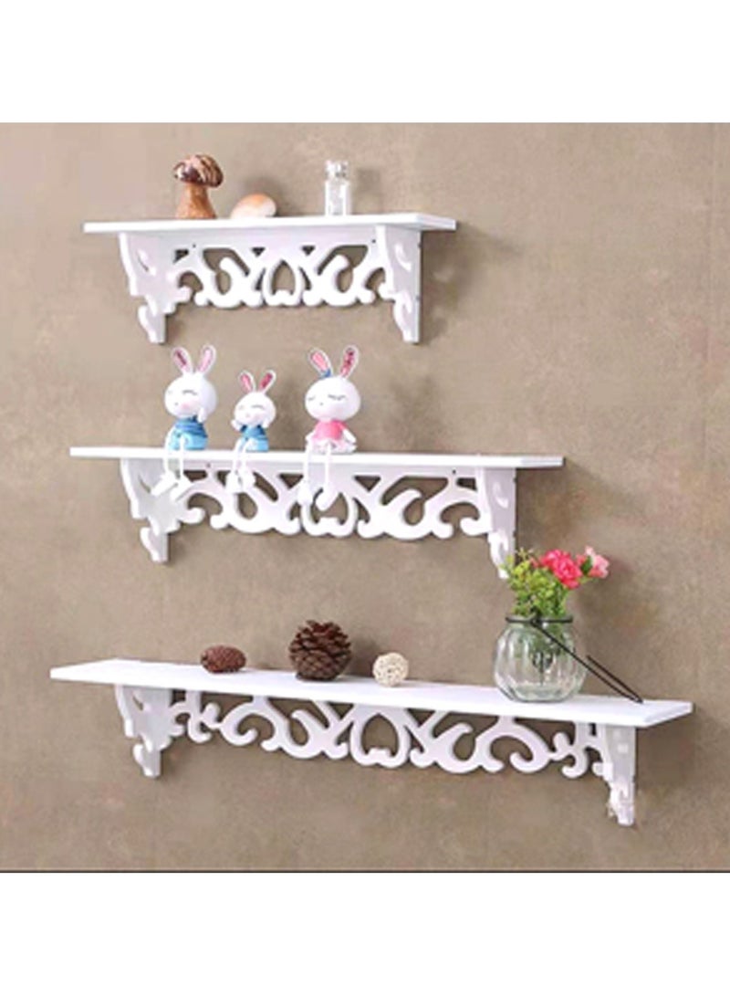 LINGWEI Wall Shelf Wall Mounted Wooden Shelf Set Of 3 Floating Shelves Wooden Wall Storage Shelves White Floating Shelf For Wall Display Shelf For Living room Bedroom Office Kitchen - Image 2