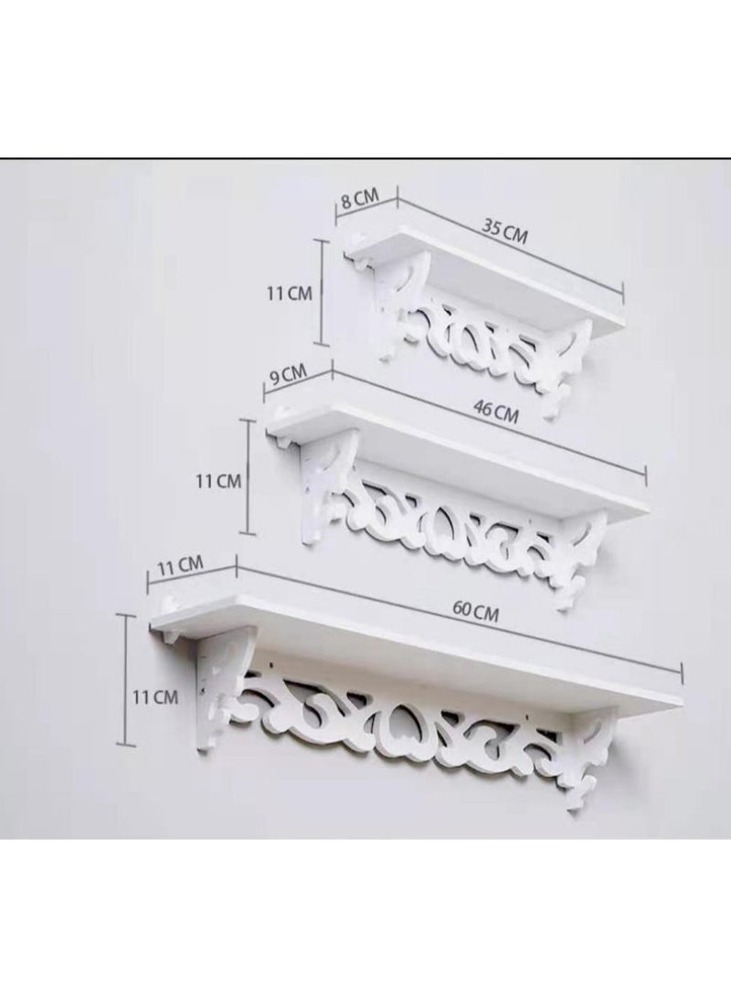 LINGWEI Wall Shelf Wall Mounted Wooden Shelf Set Of 3 Floating Shelves Wooden Wall Storage Shelves White Floating Shelf For Wall Display Shelf For Living room Bedroom Office Kitchen - Image 4