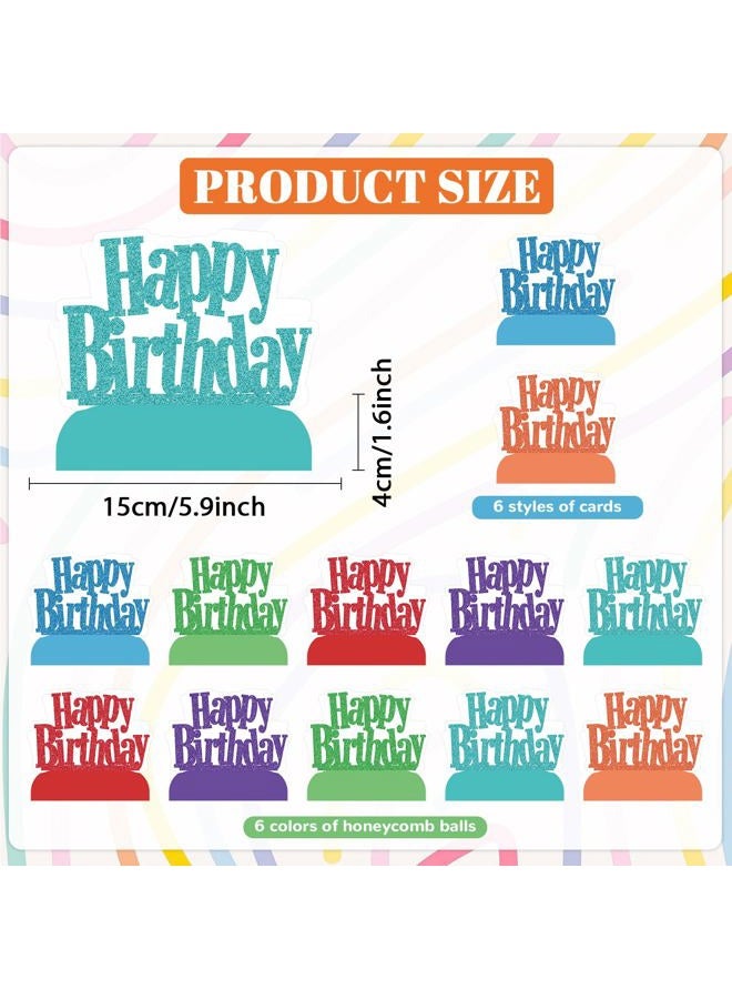Oitnlaughter 12Pcs Happy Birthday Centerpieces Colorful Birthday Party Decorations Glitter Happy Birthdays Table Honeycomb Centerpieces Decor Table Toppers Ornaments for Glitter Bday Themed Party Supplies Favors - Image 2