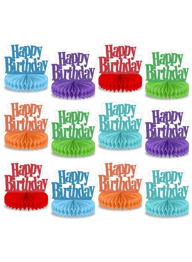 Oitnlaughter 12Pcs Happy Birthday Centerpieces Colorful Birthday Party Decorations Glitter Happy Birthdays Table Honeycomb Centerpieces Decor Table Toppers Ornaments for Glitter Bday Themed Party Supplies Favors - Image 1