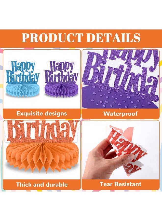 Oitnlaughter 12Pcs Happy Birthday Centerpieces Colorful Birthday Party Decorations Glitter Happy Birthdays Table Honeycomb Centerpieces Decor Table Toppers Ornaments for Glitter Bday Themed Party Supplies Favors - Image 3