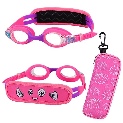 RUIGAO Kids Swim Goggles Age 2-6, Toddler Goggles No Hair Pull,UV Protection/Anti Fog/Padded HeadBand (1PK Kids -Pink Fish) - Image 2