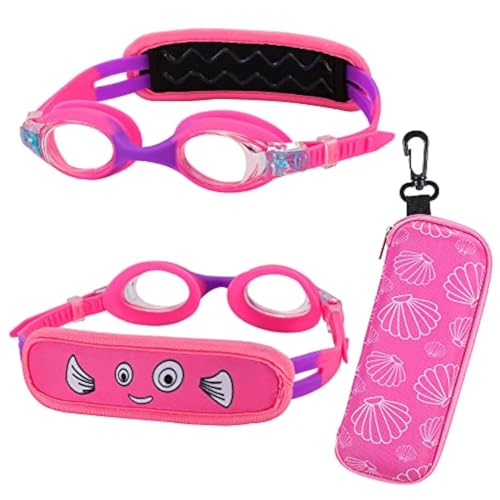RUIGAO Kids Swim Goggles Age 2-6, Toddler Goggles No Hair Pull,UV Protection/Anti Fog/Padded HeadBand (1PK Kids -Pink Fish) - Image 3