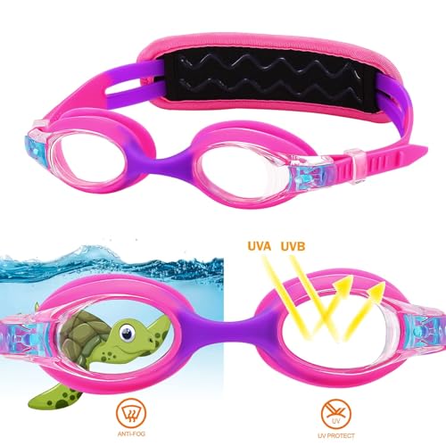 RUIGAO Kids Swim Goggles Age 2-6, Toddler Goggles No Hair Pull,UV Protection/Anti Fog/Padded HeadBand (1PK Kids -Pink Fish) - Image 4