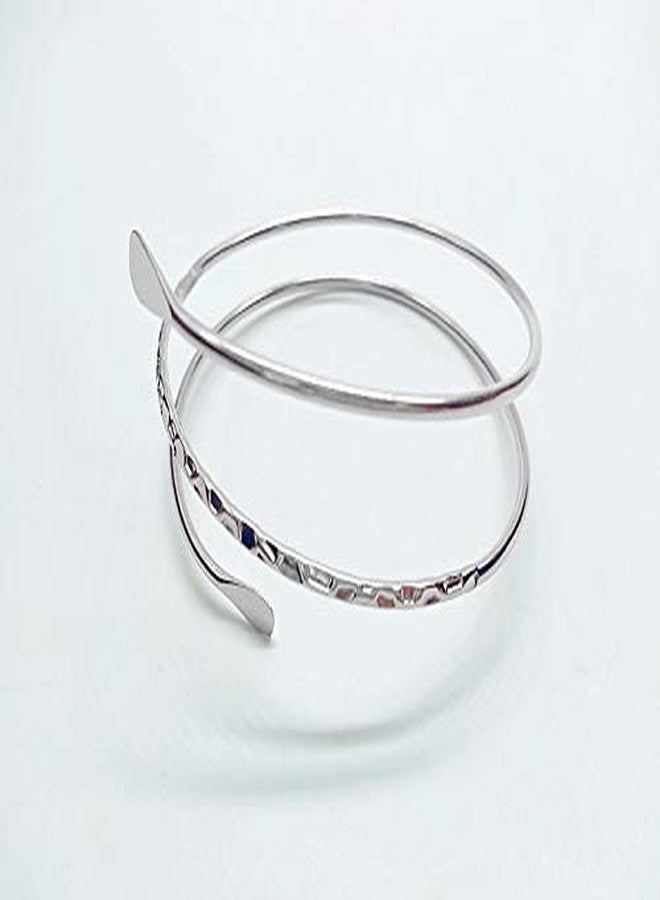 WLL سوار ذراع علوي مفتوح من المعدن بلون الذهب بتصميم بسيط من وولاي (ب: فضي) - Image 2