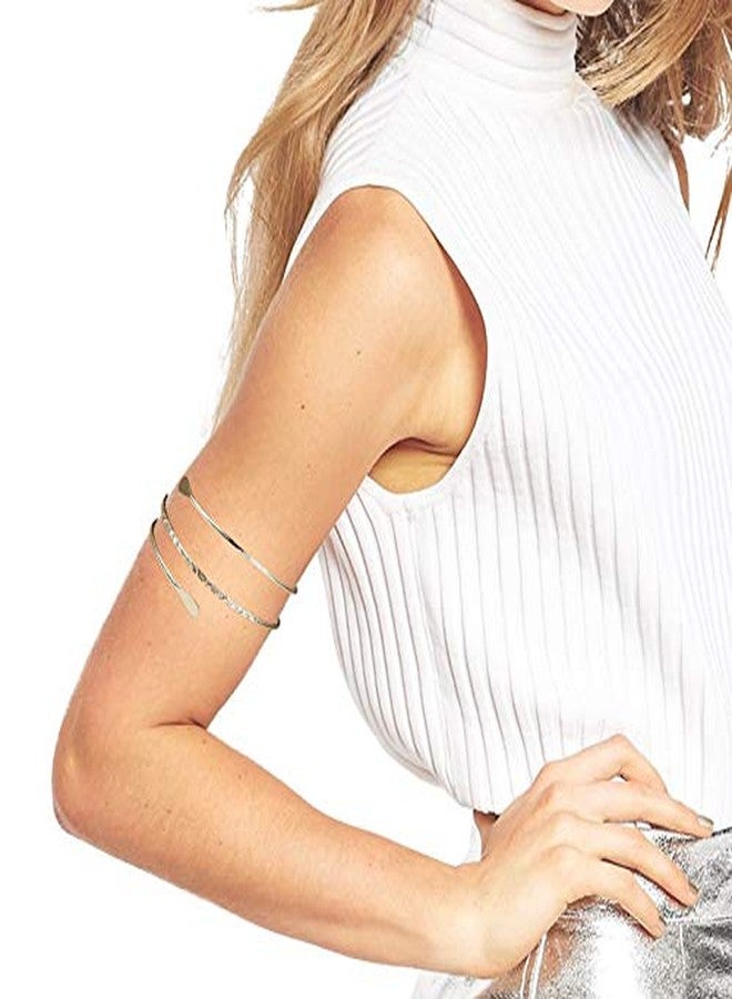 WLL سوار ذراع علوي مفتوح من المعدن بلون الذهب بتصميم بسيط من وولاي (ب: فضي) - Image 4