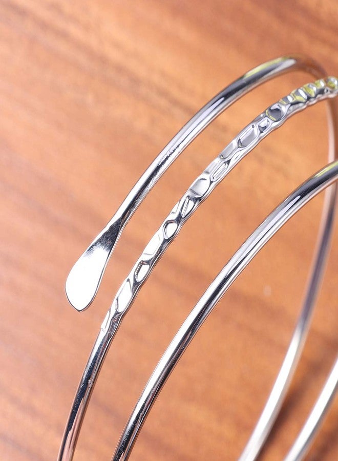 WLL سوار ذراع علوي مفتوح من المعدن بلون الذهب بتصميم بسيط من وولاي (ب: فضي) - Image 5