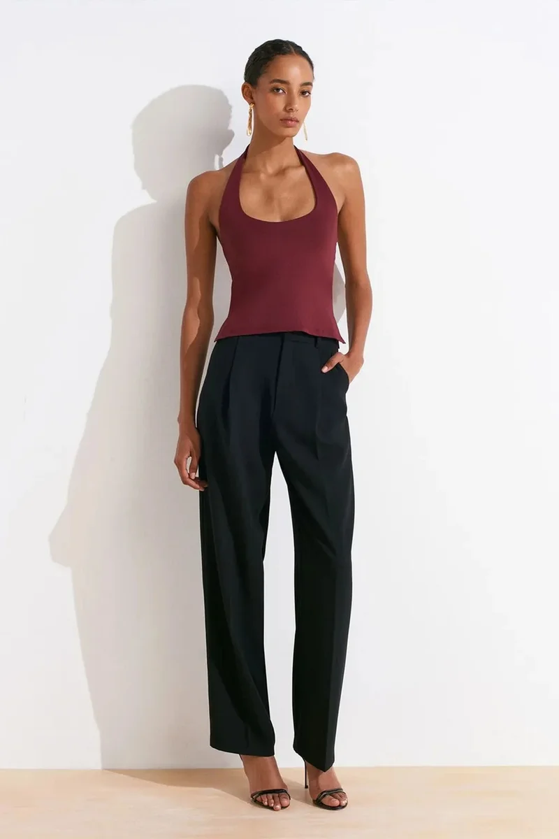 Dilvin Burgundy Red DILVIN Women's Slim Fit Halter Neck Cut-Out Top for Women | Best Price UAE