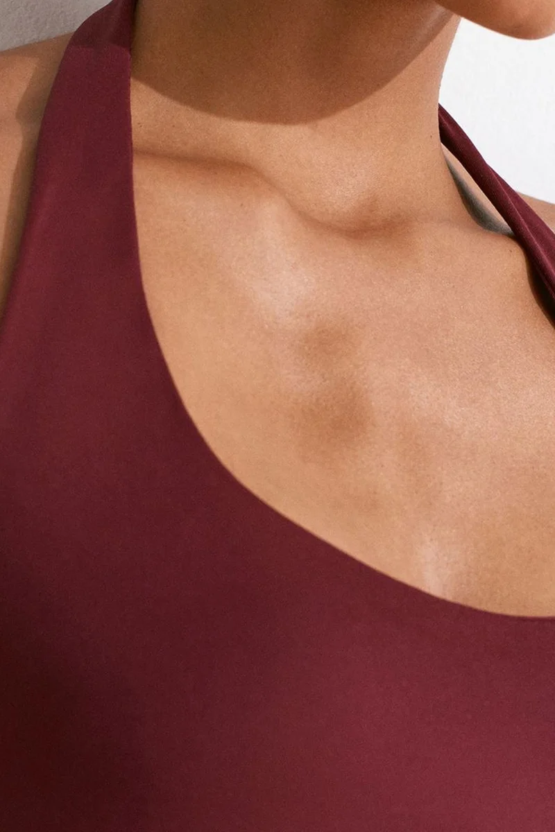 Dilvin Burgundy Red DILVIN Women's Slim Fit Halter Neck Cut-Out Top for Women | Best Price UAE