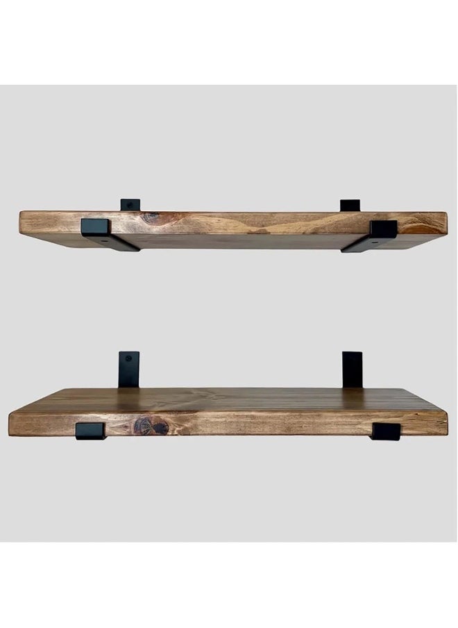 Horoof Home Horoof Home® Rustic Wood Floating Shelves with Metal Brackets – Set of 2  - Image 1
