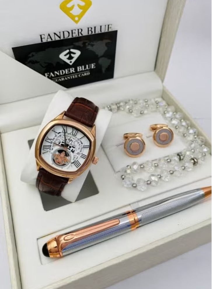 FANDER BLUE Stylish men's watch set with hands and stainless steel strap, water resistant