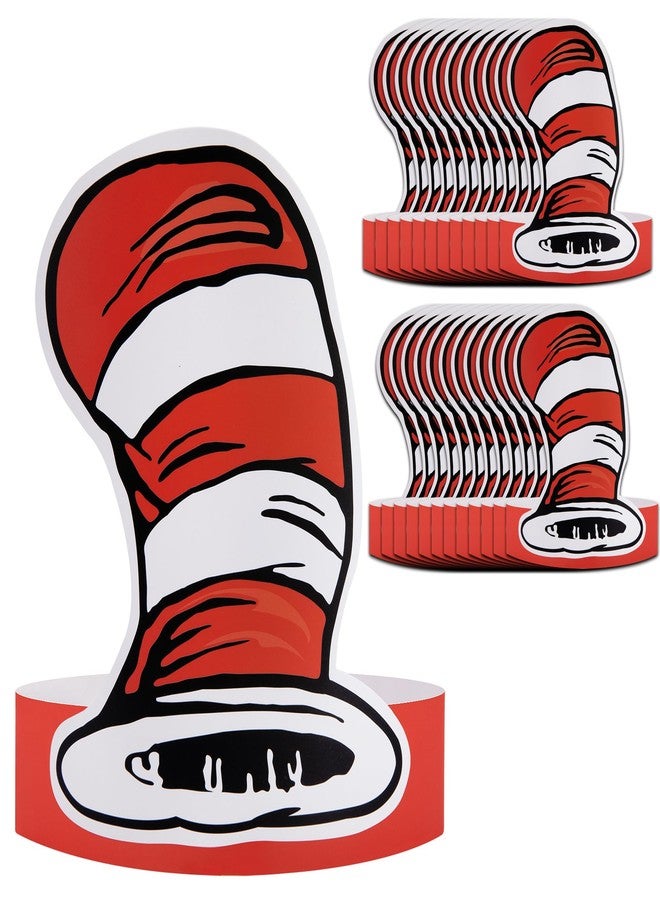Wehhbtye 24 Set White and Red Striped Paper Hats, Red Cat Costume Top Hat, Circus Paper Headwear for Back to School Classroom Birthday Cosplay Halloween Party Supplies - Image 1