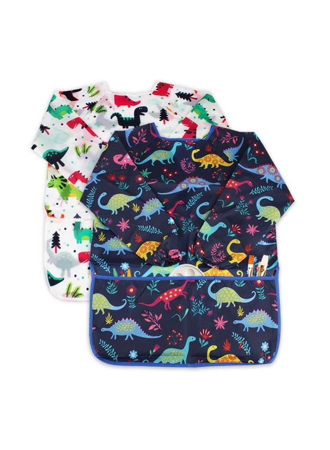 BAHABY Kids Art Smocks 2 Pack Dinosaur Painting Apron For Children Waterproof Artist Smock With Long Sleeve And 3 Pockets For Age 38 Years - Image 2