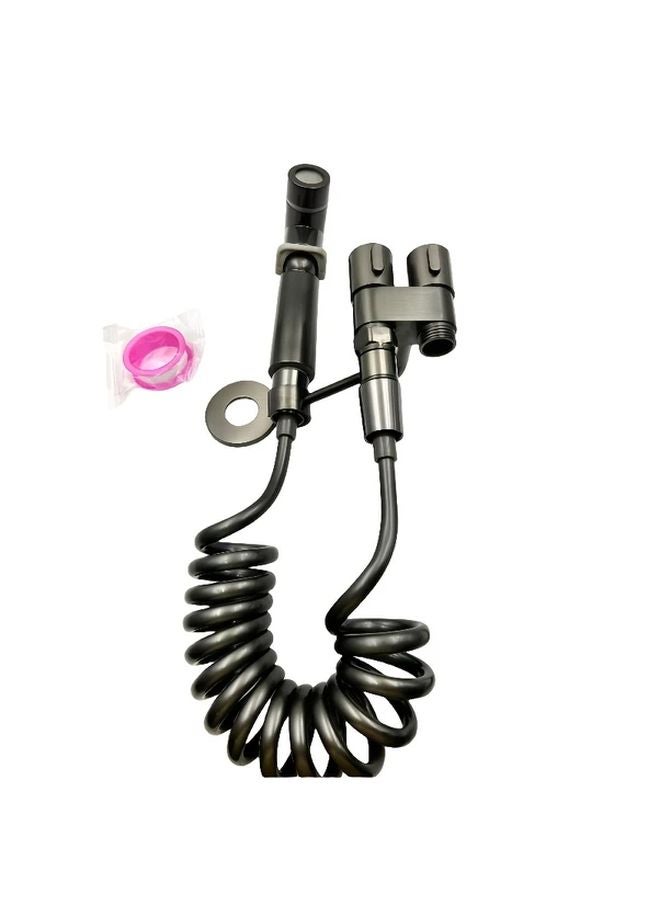 طقم حمام المقعدة المحمول باليد للتركيب على الحائط، مسدس رش بأنبوب تلسكوبي بلون رمادي مسدسي، رفيق المرحاض - Image 1