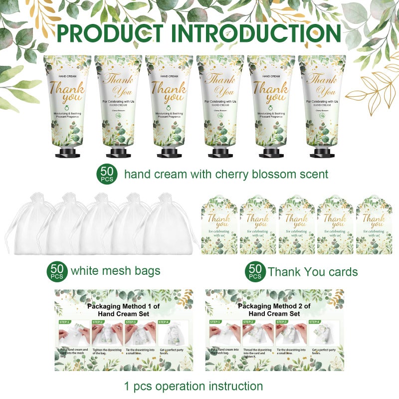KONEUK 50 Pack Bulk Hand Cream Gifts Sets, Wedding Party Favors, Bridal Shower Gifts and Baby Shower Party Favors for Guests with Organza Bag and Thank You Card, Bulk Thank You Gifts for Women(Eucalyptus) - Image 2