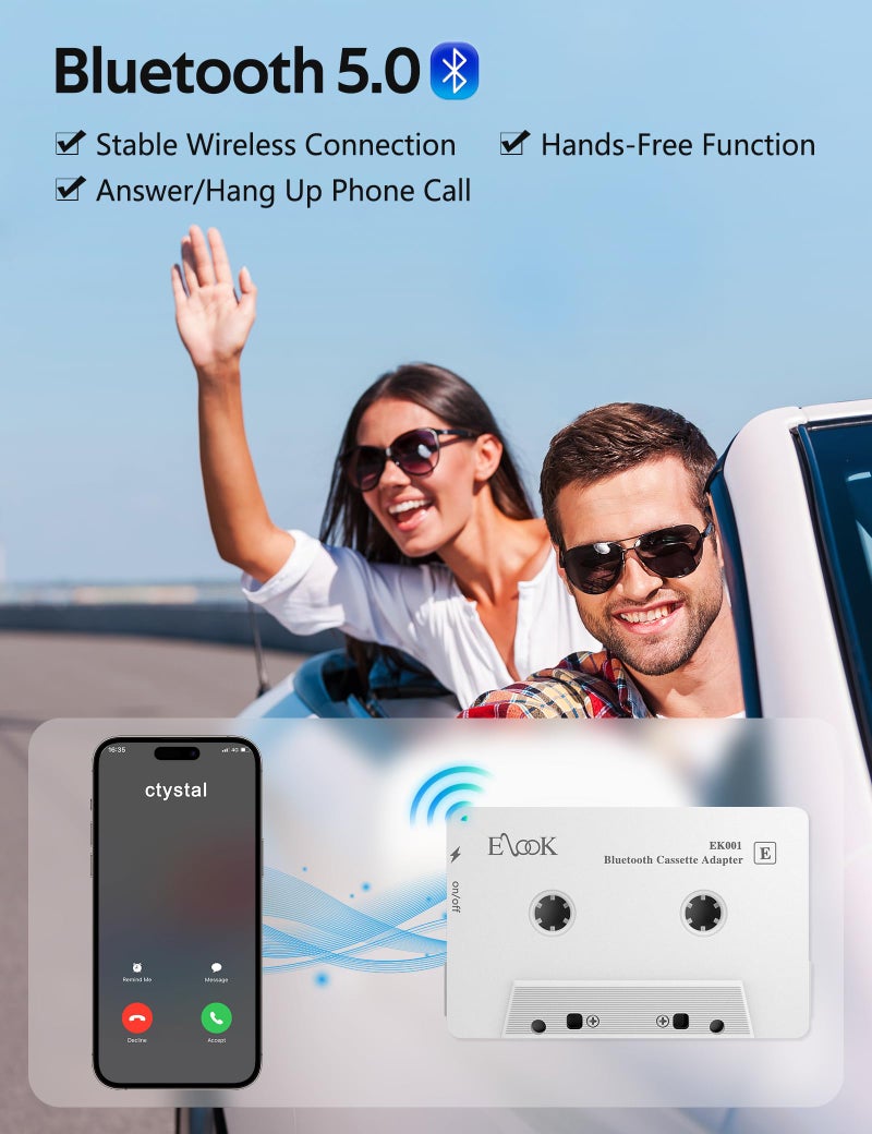 Elook Car Audio Receiver, Bluetooth Cassette Receiver Tape Aux Adapter Player with Bluetooth 5.0, White - Image 4