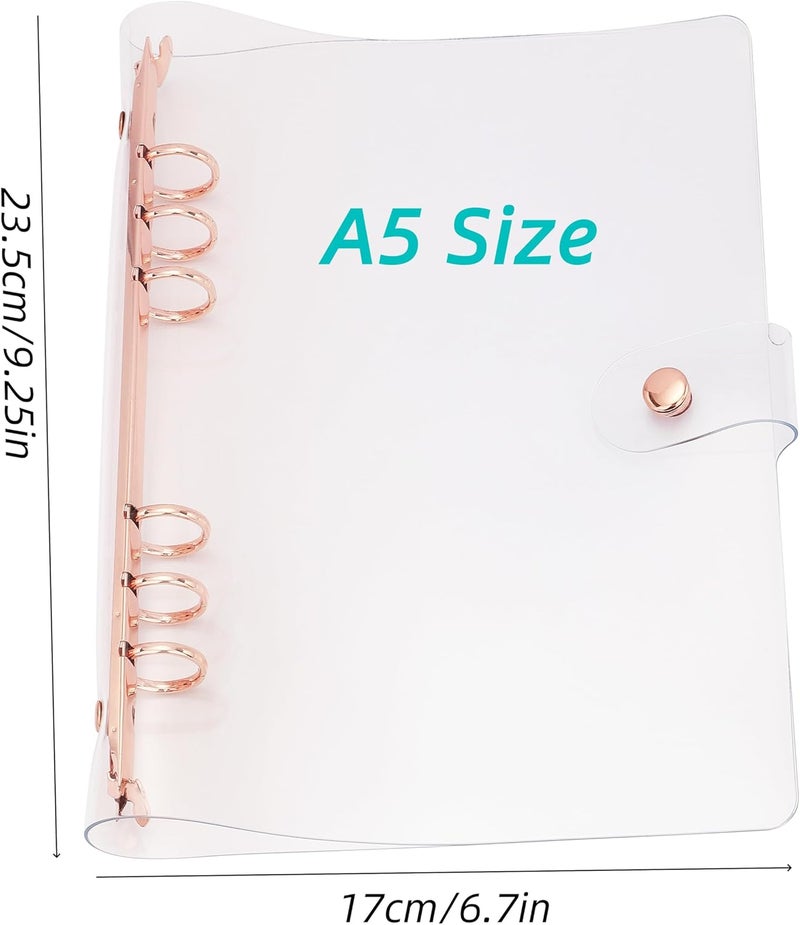 SICCOMA A5 6-Ring Binder Cover for Loose Leaf PVC Clear A5 Planner Cover Notebook Binder Refillable Notebook Shell (6.7”x9.2”) for 6-Ring Planner Pages (Inner Paper Not Included) - Image 3