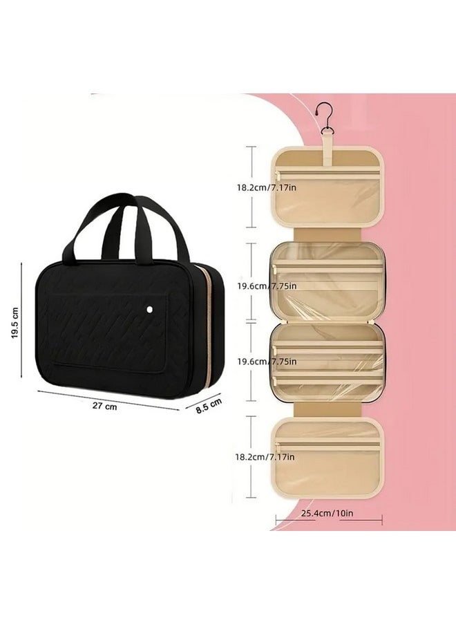 INOVERA (LABEL) INOVERA (LABEL) Toiletry Bag For Travel - Foldable Cosmetic Makeup Accessories Bags - Hanging Toiletries Storage Organizer Kit, 8.5 Cm, One Size, Black  - Image 2