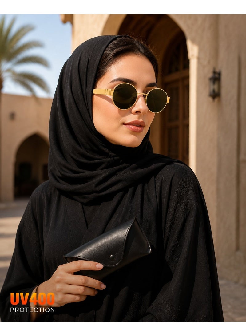 نظارات شمسية دائرية عتيقة للجنسين مستقطبة بإطار معدني ذهبي كامل الحواف حماية UV400 مضادة للضوء الأزرق مناسبة للقيادة والشاطئ والأنشطة الخارجية اليومية - Image 2