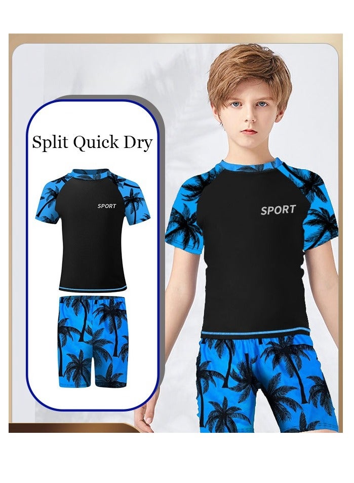 Generic 2 Piece Boys Swimsuit Swimming Trunks Set Toddler Kids Training Quick Dry Swimwear Children Short Sleeves Clothing Beachwear Split Bathing Suit for Summer  - Image 2