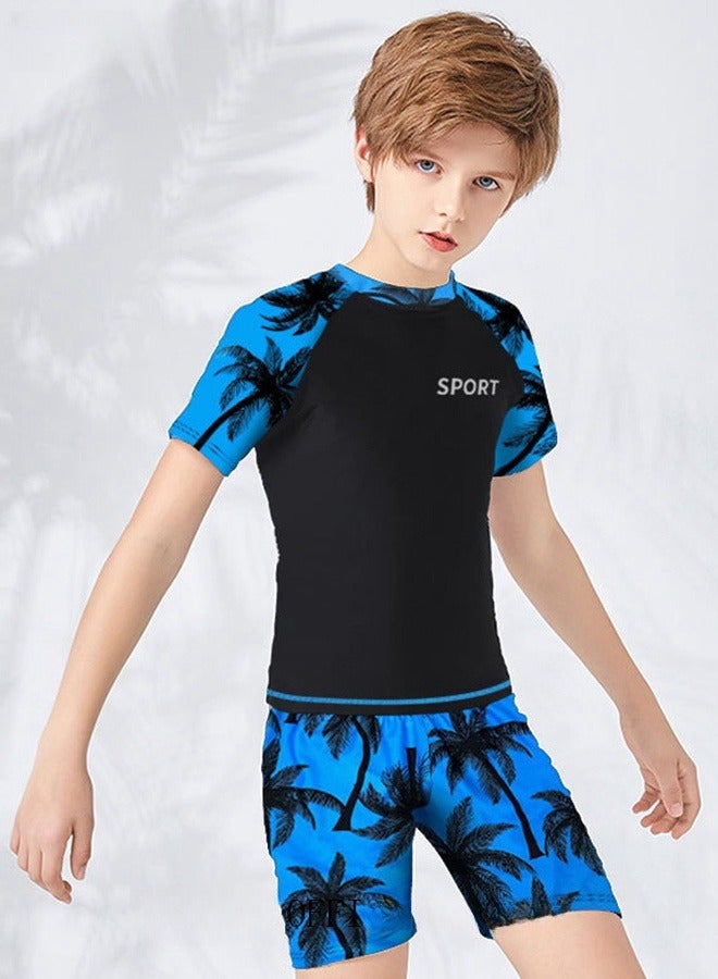 Generic 2 Piece Boys Swimsuit Swimming Trunks Set Toddler Kids Training Quick Dry Swimwear Children Short Sleeves Clothing Beachwear Split Bathing Suit for Summer  - Image 1