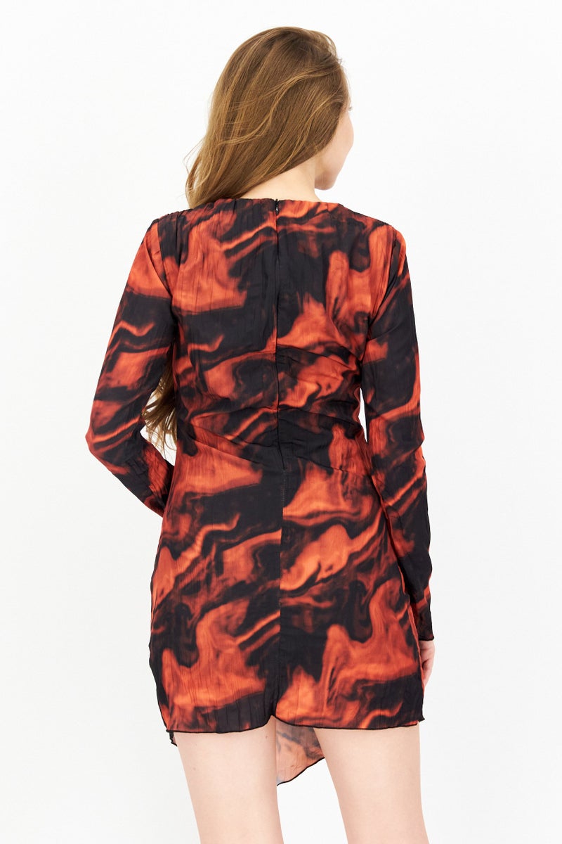 NA-KD Women Abstract Print Midi Casual Dress, Black - Image 3