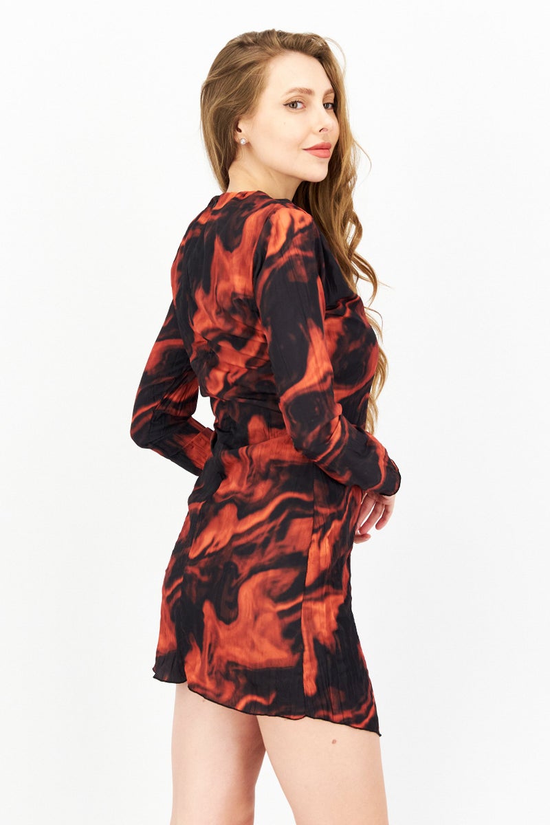 NA-KD Women Abstract Print Midi Casual Dress, Black - Image 4