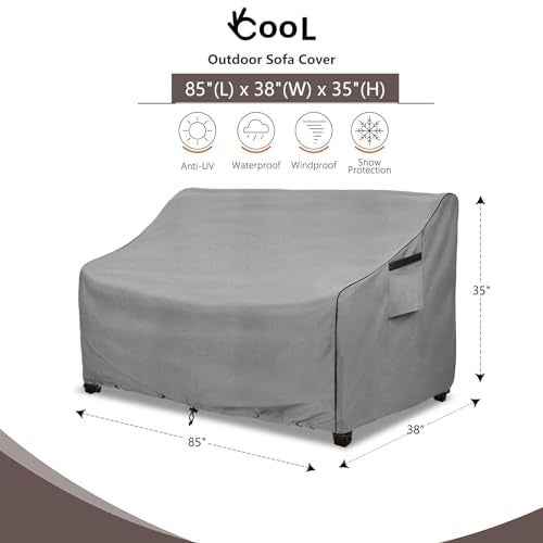 okcool Heavy Duty Patio Sofa Cover 100 Waterproof 3Seater Outdoor Sofa Cover Fits up to 85W x 38D x 35H Inches Lawn Patio Furniture CoversGrey - Image 3