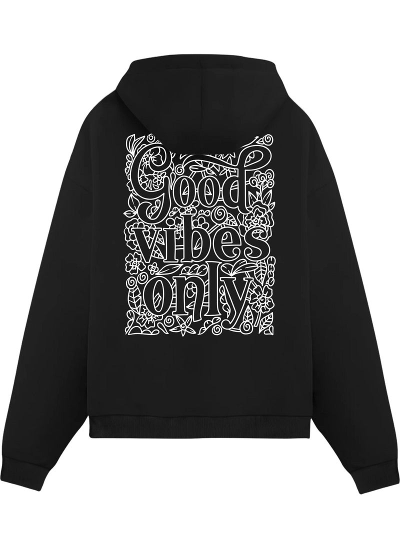 Alex Rosen Unisex Black Printed Oversize Fit Cotton Hooded Sweatshirt  - Image 1