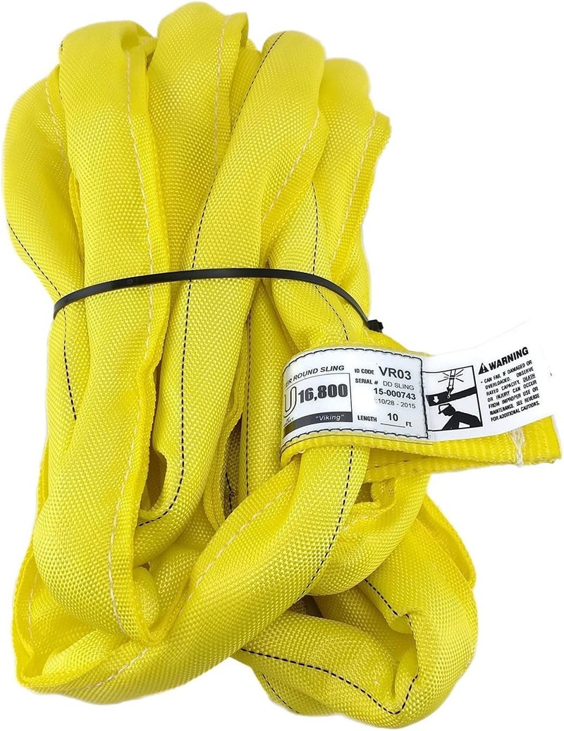 Chenango Supply VR3 Yellow Round Sling, 10 ft – USA-Made, 8,400 lb Vertical, 6,720 lb Choker, 16,800 lb Basket – Double-Ply Cover Endless Poly Rigging Sling for Lifting & Material Handling - Image 1