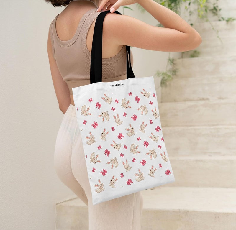 TrendoPrint Canvas White Tote Bags for Women with Zip 15Kgs Capacity, College Bag for Girls, 100% Organic Cotton Tote Bag for Shopping, Travel &Beach - Image 2