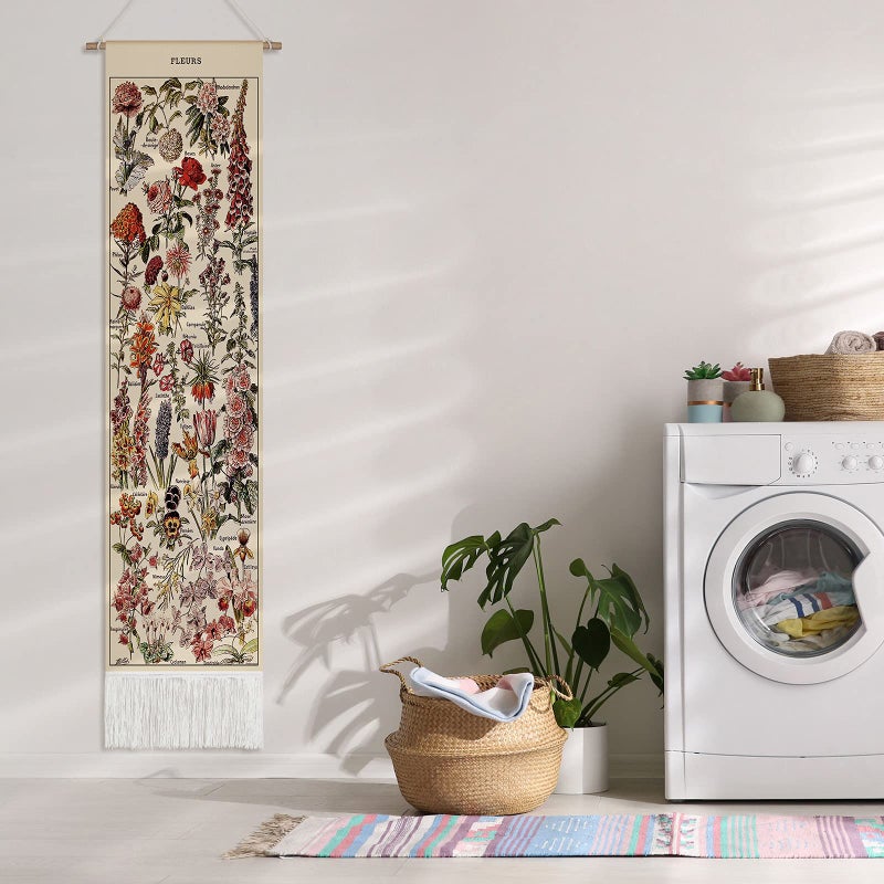 Tegeme Vintage Tapestry 52 x 13 Inch, Long Vertical Wall Hanging Reference Illustrative Botanical Tassel Tapestry for Bedroom Living Room Home Decoration(Flower) - Image 4